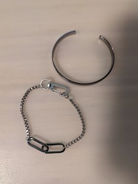 Silver-Tone Linked Chain and Cuff Bracelet Set